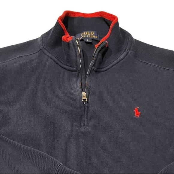 Polo by Ralph Lauren Vintage 100% Cotton Mock Turtleneck 1/4 Zip Sz L - Picture 3 of 7